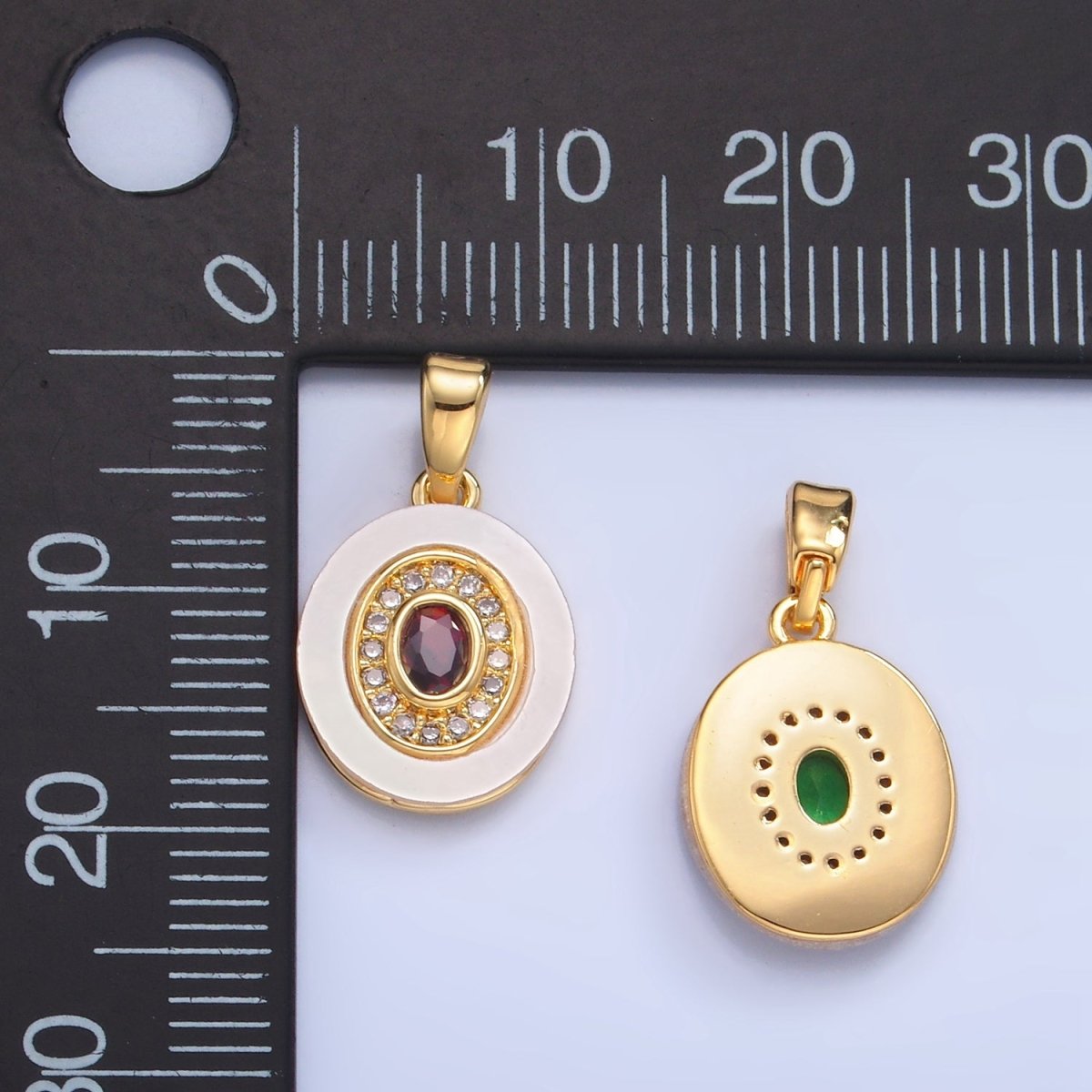 24K Gold plated Turquoise, Green, Red CZ Shell Pearl Oval Pendant | AA1041 - AA1043 - DLUXCA