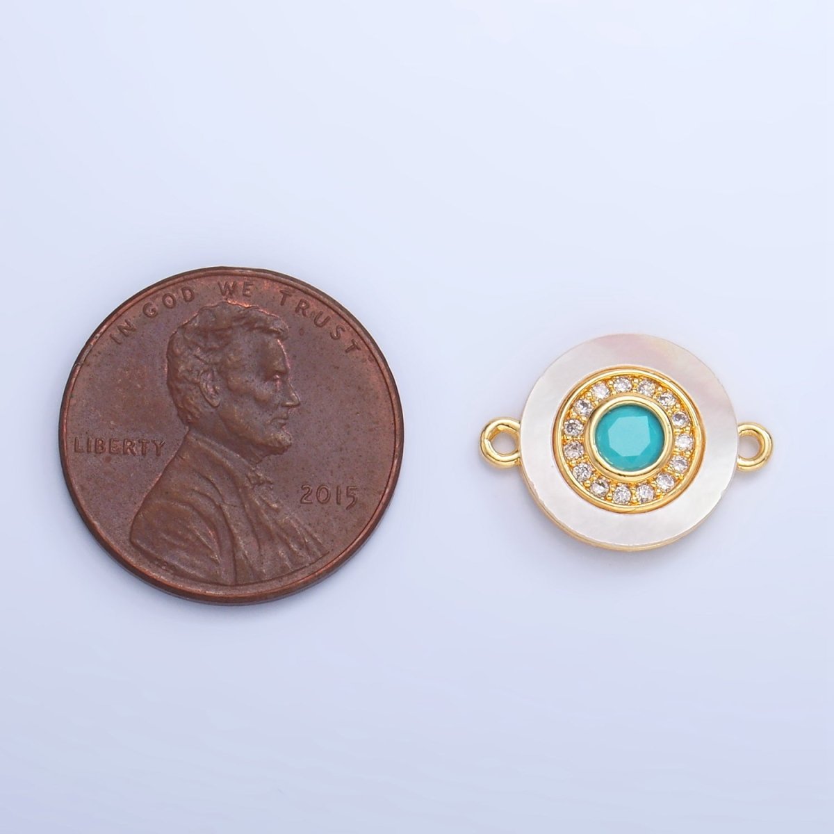 24K Gold plated Turquoise, Green, Red CZ Shell Pearl Round Connector | F769 - F793