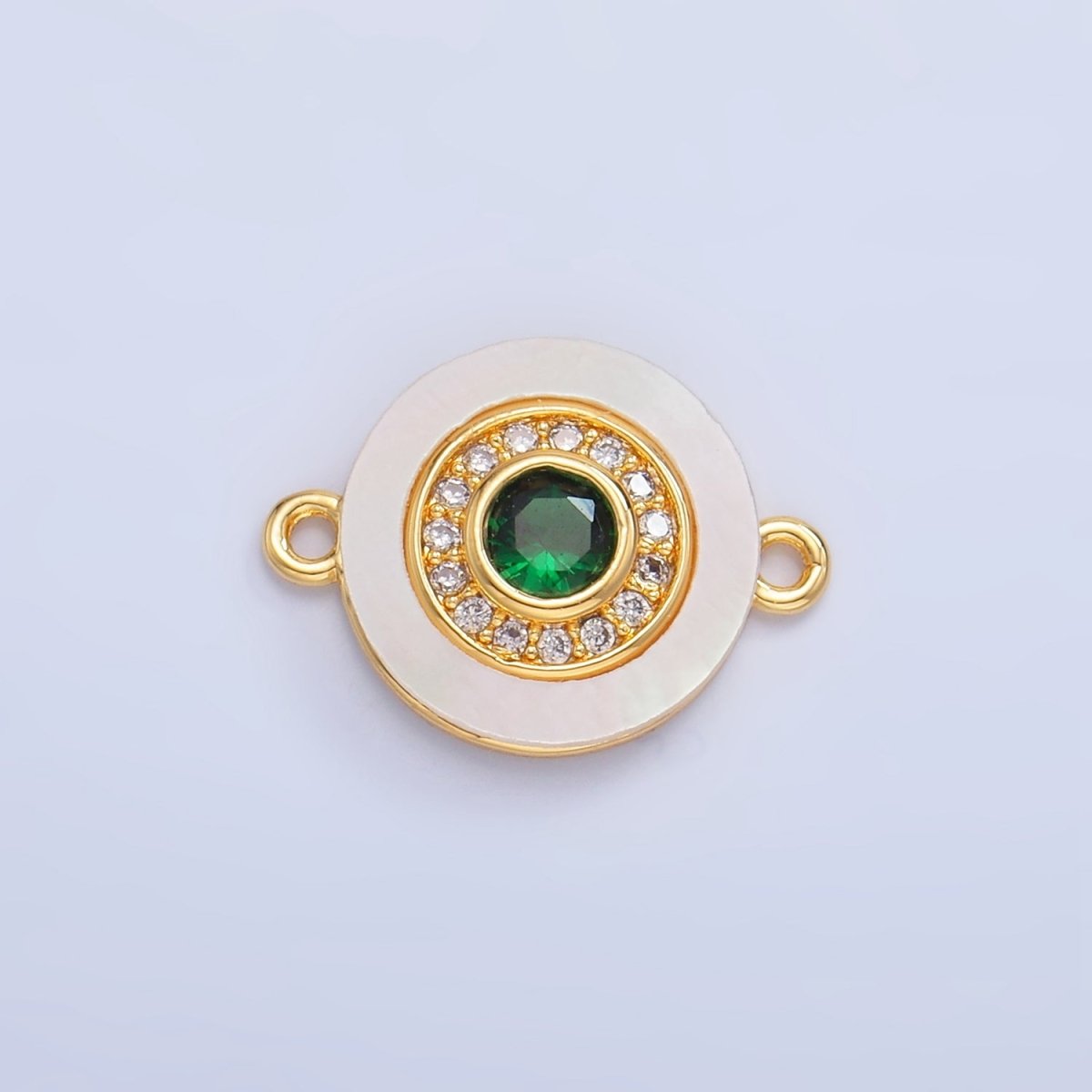 24K Gold plated Turquoise, Green, Red CZ Shell Pearl Round Connector | F769 - F793