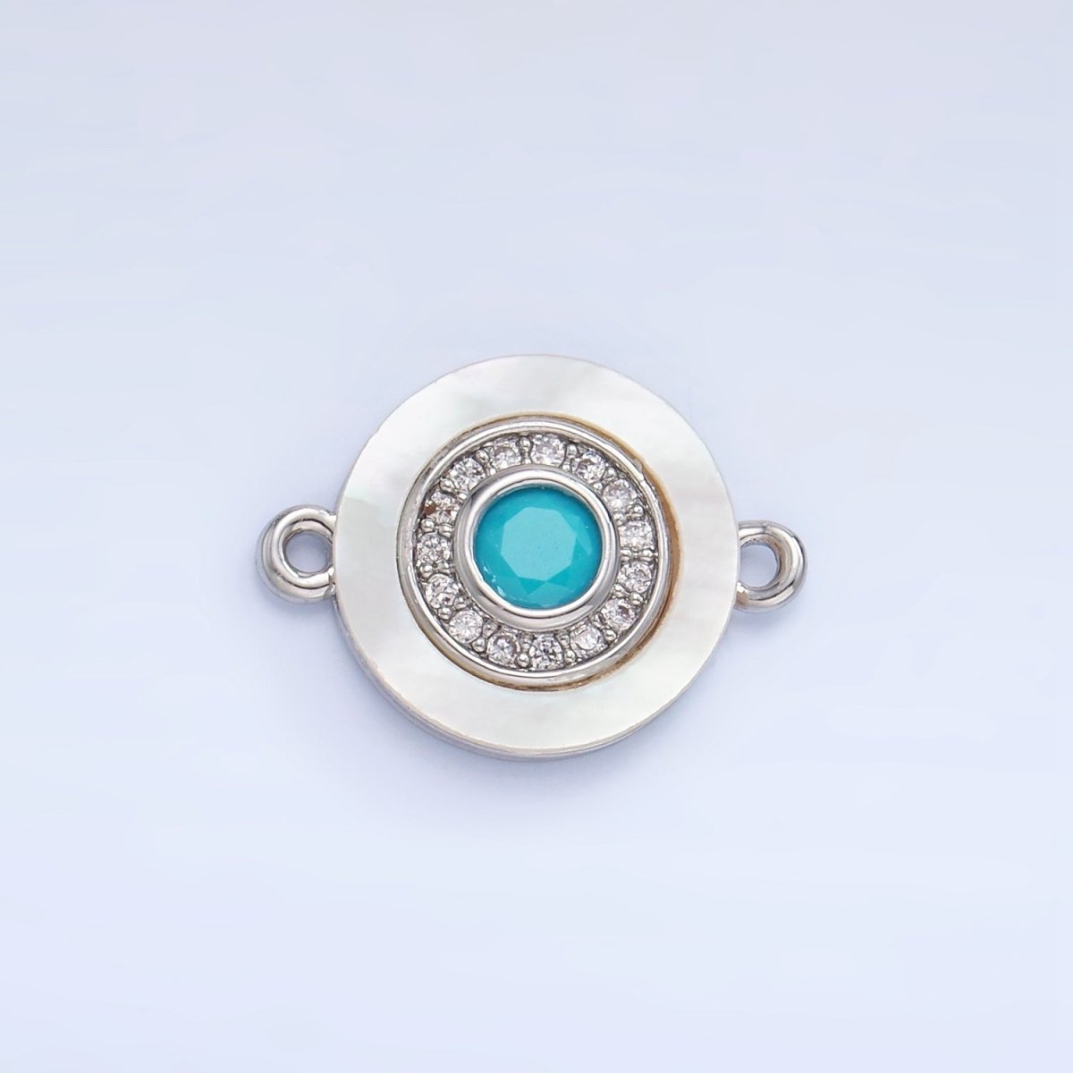 24K Gold plated Turquoise, Green, Red CZ Shell Pearl Round Connector | F769 - F793