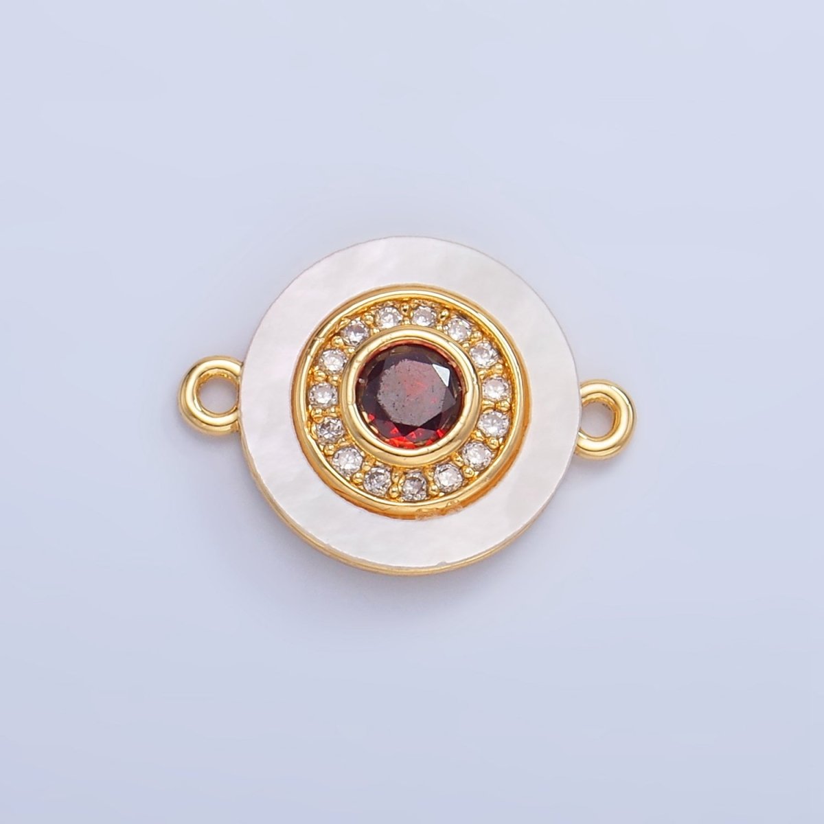 24K Gold plated Turquoise, Green, Red CZ Shell Pearl Round Connector | F769 - F793