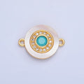 24K Gold plated Turquoise, Green, Red CZ Shell Pearl Round Connector | F769 - F793