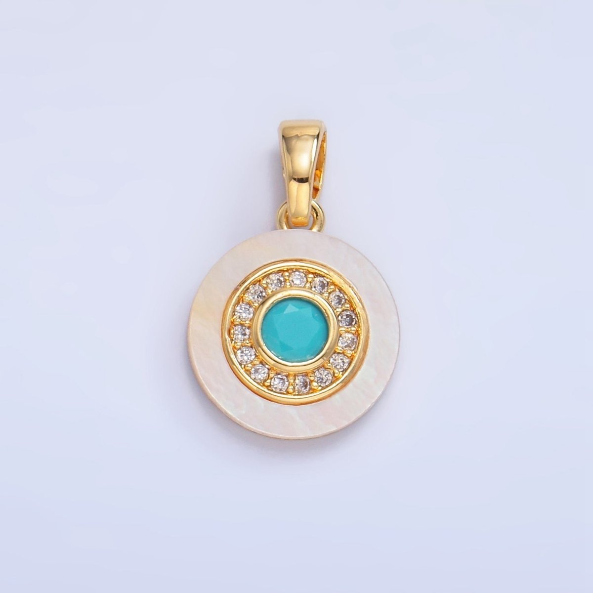 24K Gold plated Turquoise, Green, Red CZ Shell Pearl Round Pendant | AA1038 - AA1040 - DLUXCA