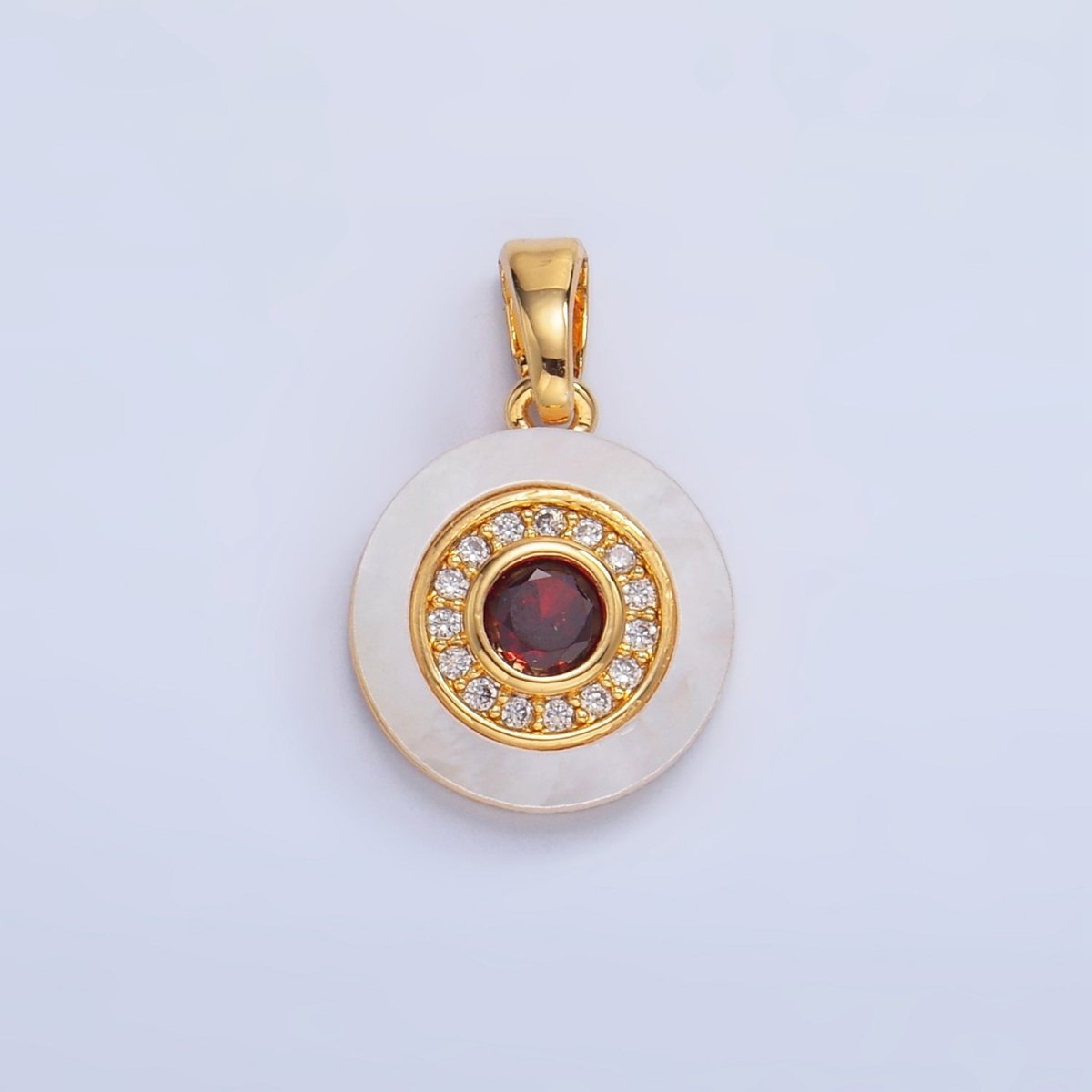 24K Gold plated Turquoise, Green, Red CZ Shell Pearl Round Pendant | AA1038 - AA1040 - DLUXCA