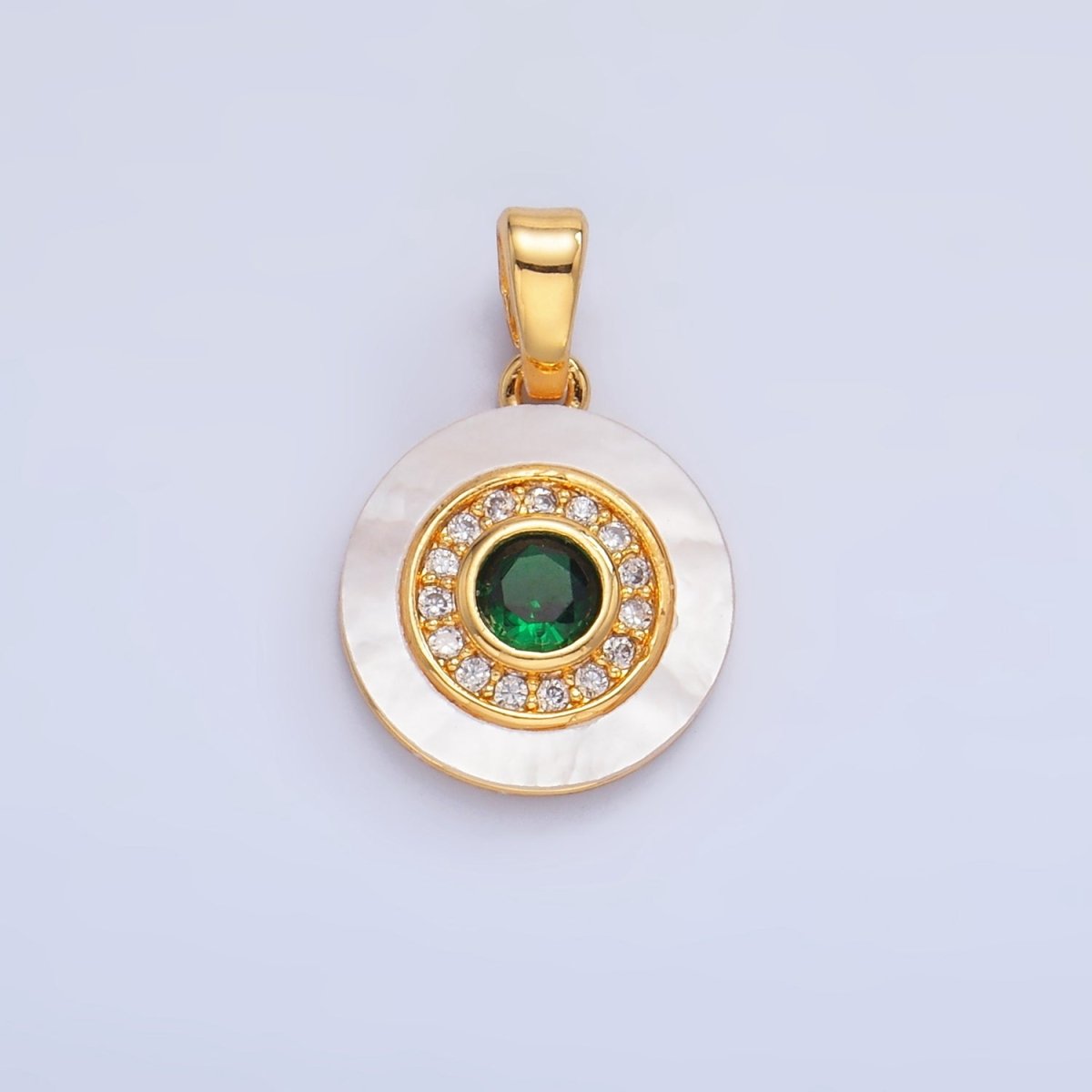 24K Gold plated Turquoise, Green, Red CZ Shell Pearl Round Pendant | AA1038 - AA1040 - DLUXCA