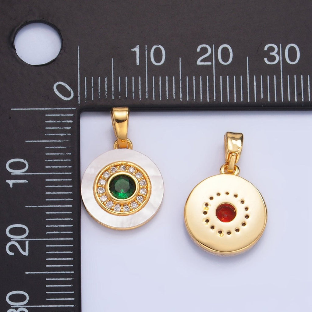 24K Gold plated Turquoise, Green, Red CZ Shell Pearl Round Pendant | AA1038 - AA1040 - DLUXCA