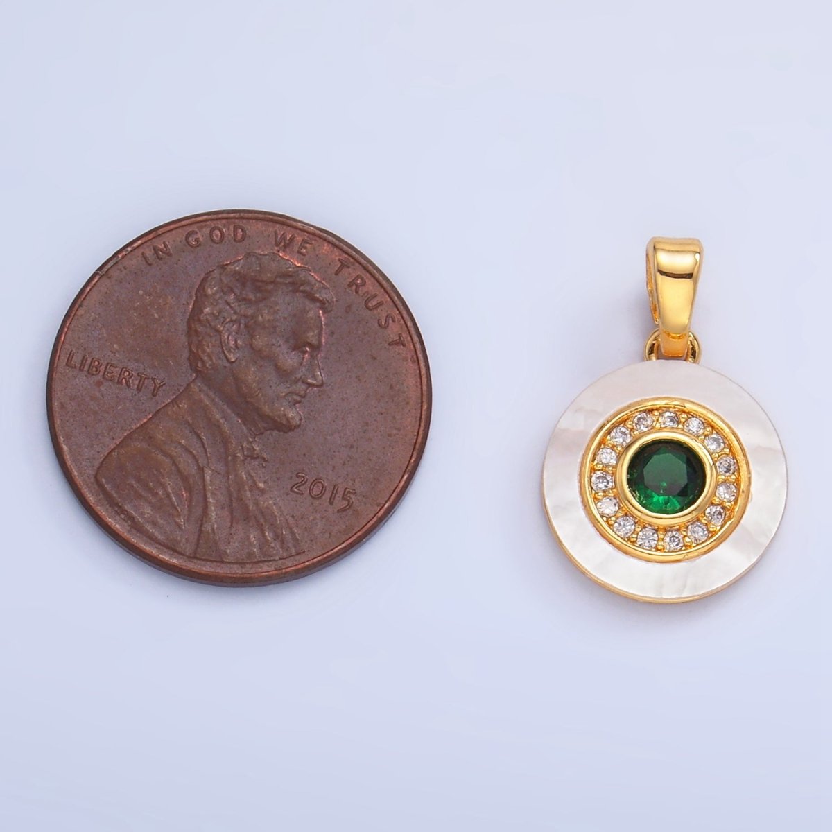 24K Gold plated Turquoise, Green, Red CZ Shell Pearl Round Pendant | AA1038 - AA1040 - DLUXCA