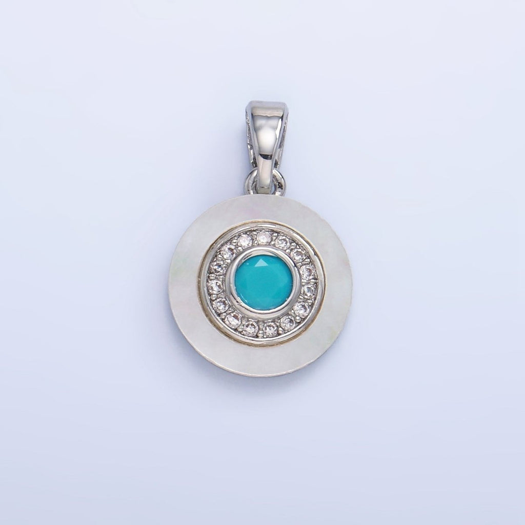 24K Gold plated Turquoise, Green, Red CZ Shell Pearl Round Pendant | AA1038 - AA1040 - DLUXCA
