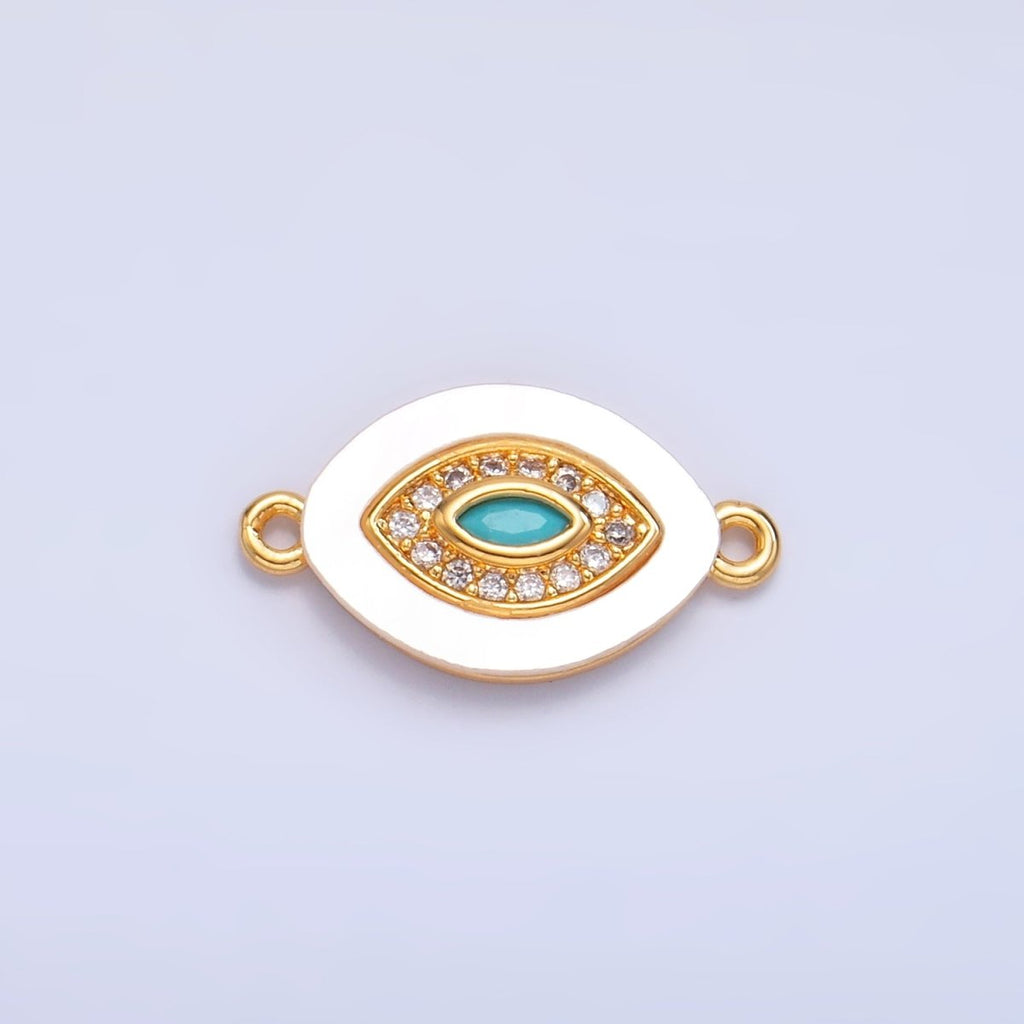 24K Gold plated Turquoise Micro Paved CZ Shell Pearl Evil Eye Sphere Connector | F914 - DLUXCA