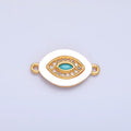 24K Gold plated Turquoise Micro Paved CZ Shell Pearl Evil Eye Sphere Connector | F914 - DLUXCA
