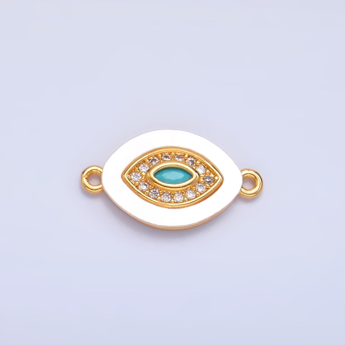 24K Gold plated Turquoise Micro Paved CZ Shell Pearl Evil Eye Sphere Connector | F914 - DLUXCA