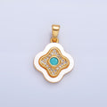 24K Gold plated Turquoise Micro Paved CZ Shell Pearl Quatrefoil Pendant | AA1053 - DLUXCA