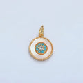 24K Gold plated Turquoise Micro Paved Shell Pearl Round Charm | M869 - DLUXCA
