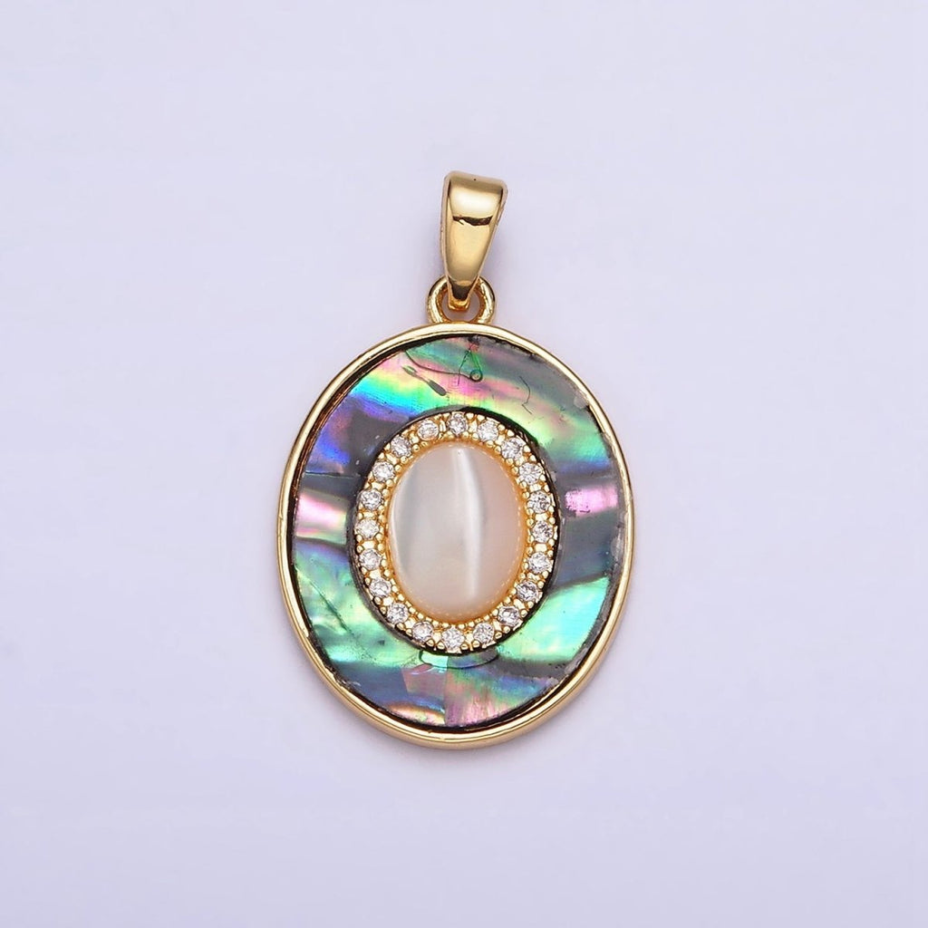 24K Gold plated Turquoise, Pearl, Abalone Micro Paved CZ Shell Pearl, Abalone Pendant | AA595 - AA597 - DLUXCA