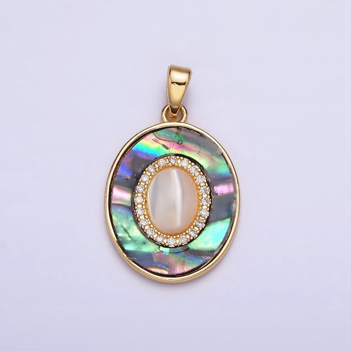 24K Gold plated Turquoise, Pearl, Abalone Micro Paved CZ Shell Pearl, Abalone Pendant | AA595 - AA597 - DLUXCA