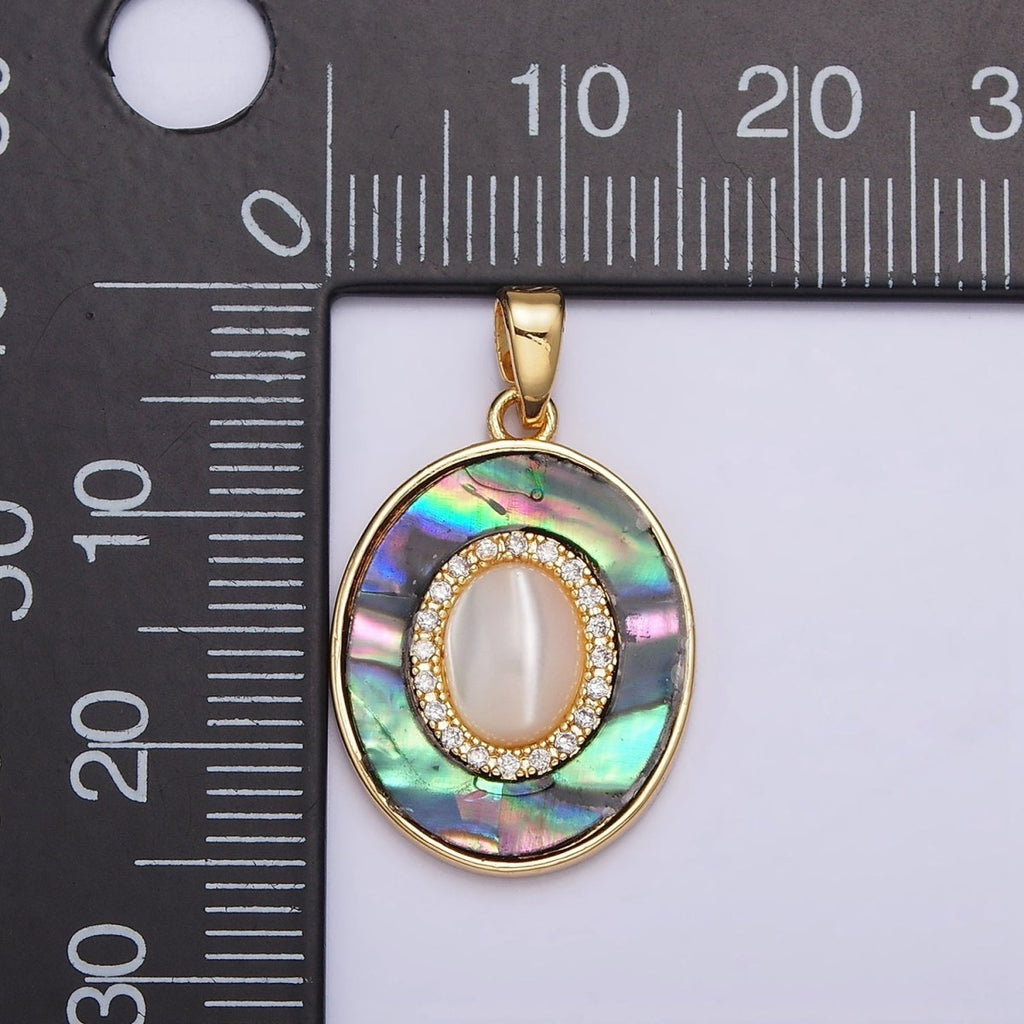 24K Gold plated Turquoise, Pearl, Abalone Micro Paved CZ Shell Pearl, Abalone Pendant | AA595 - AA597 - DLUXCA