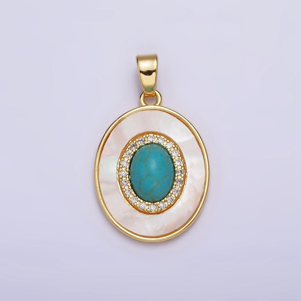 24K Gold plated Turquoise, Pearl, Abalone Micro Paved CZ Shell Pearl, Abalone Pendant | AA595 - AA597 - DLUXCA