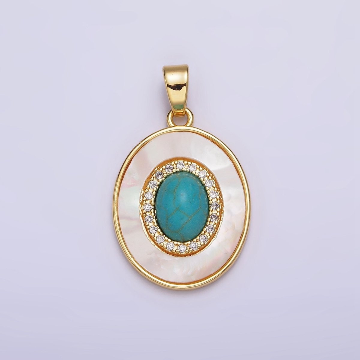 24K Gold plated Turquoise, Pearl, Abalone Micro Paved CZ Shell Pearl, Abalone Pendant | AA595 - AA597 - DLUXCA