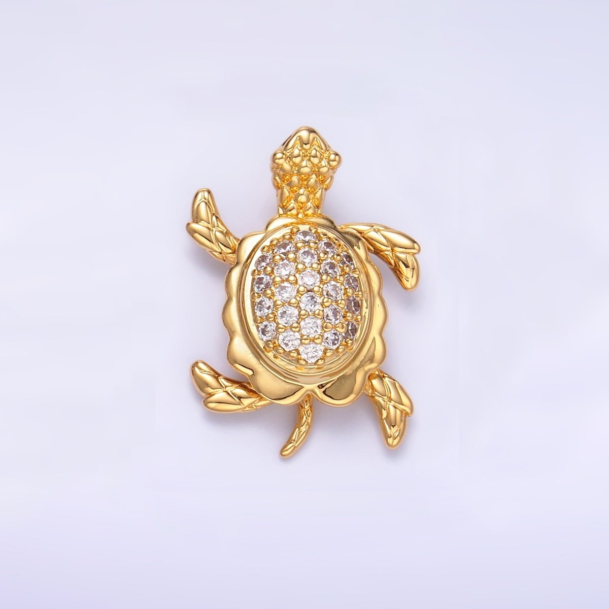 24K Gold plated Turtle Tortoise Micro Paved CZ Back Loop Pendant in Gold & Silver | AA1079 