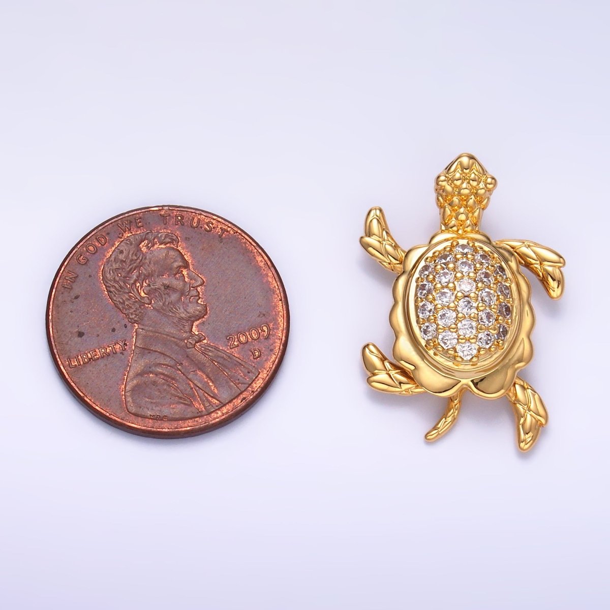 24K Gold plated Turtle Tortoise Micro Paved CZ Back Loop Pendant in Gold & Silver | AA1079 