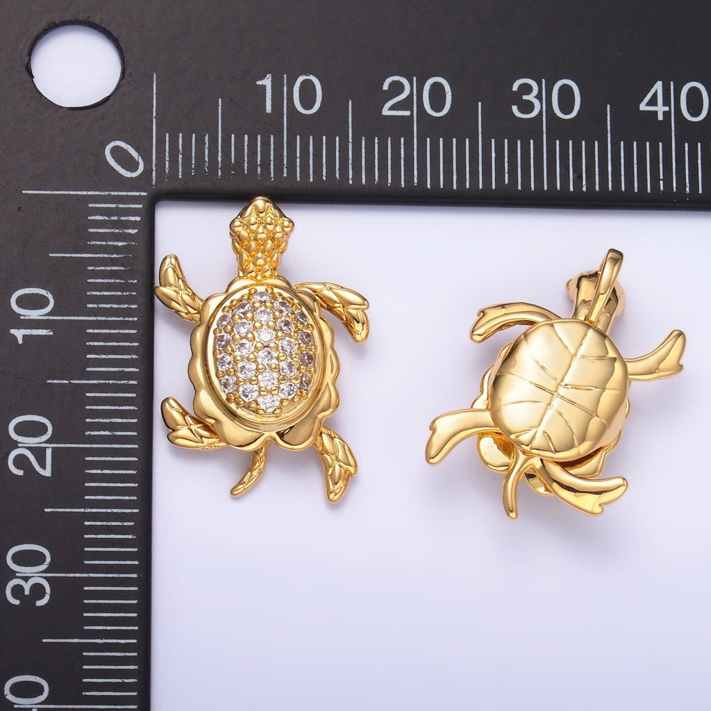 24K Gold plated Turtle Tortoise Micro Paved CZ Back Loop Pendant in Gold & Silver | AA1079 
