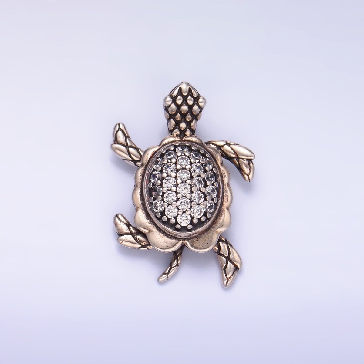 24K Gold plated Turtle Tortoise Micro Paved CZ Back Loop Pendant in Gold & Silver | AA1079 