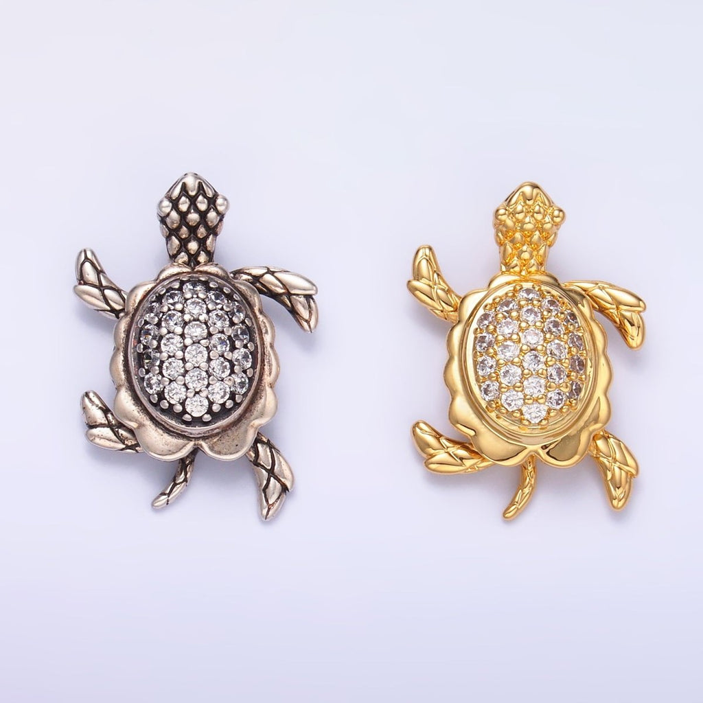 24K Gold plated Turtle Tortoise Micro Paved CZ Back Loop Pendant in Gold & Silver | AA1079 