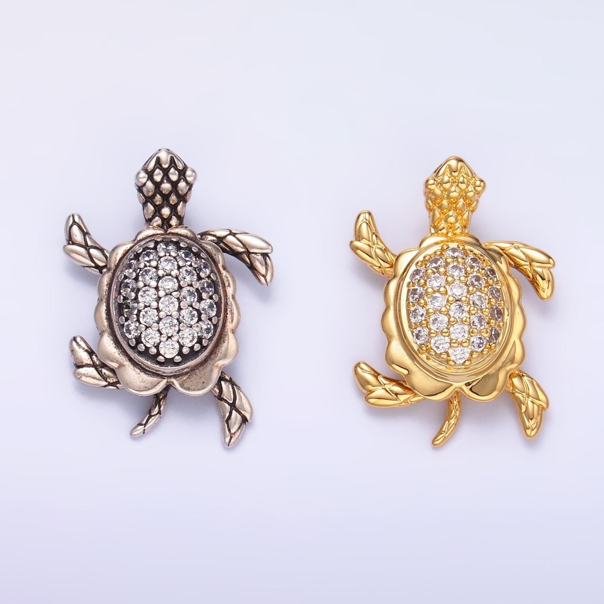 24K Gold plated Turtle Tortoise Micro Paved CZ Back Loop Pendant in Gold & Silver | AA1079 