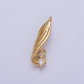 24K Gold plated Twirled Palm Leaf Cubic Zirconia Charm E-420 - DLUXCA