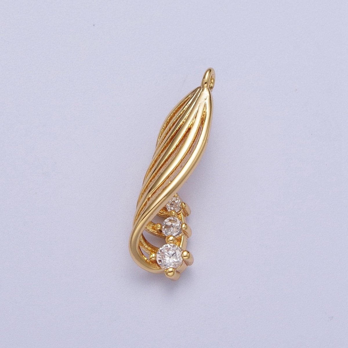 24K Gold plated Twirled Palm Leaf Cubic Zirconia Charm E-420 - DLUXCA