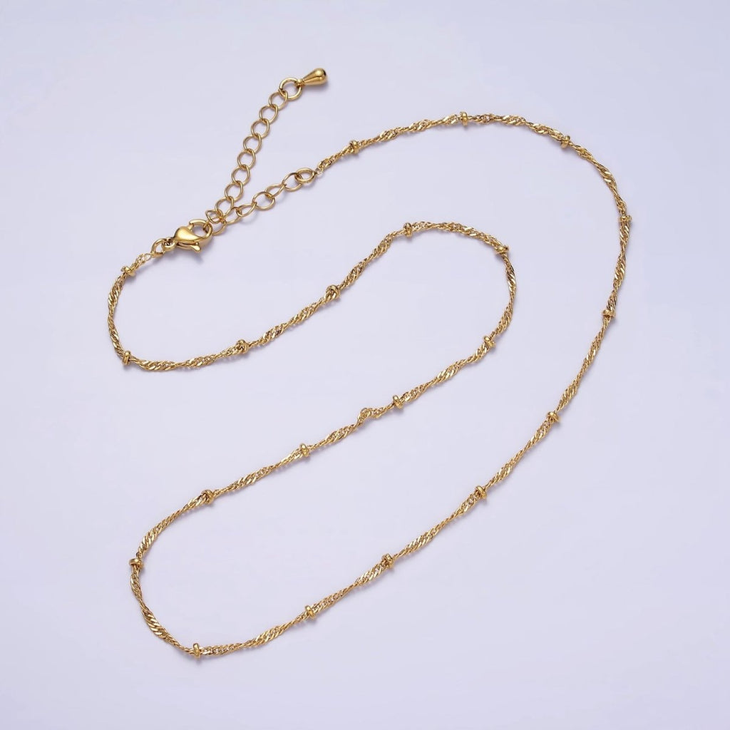 24K Gold plated Twisted Chain With Gold Beads For Wholesale Necklace Dainty Satellite Chain Jewelry Making Supplies | WA-1847 WA-1848 Clearance Pricing
