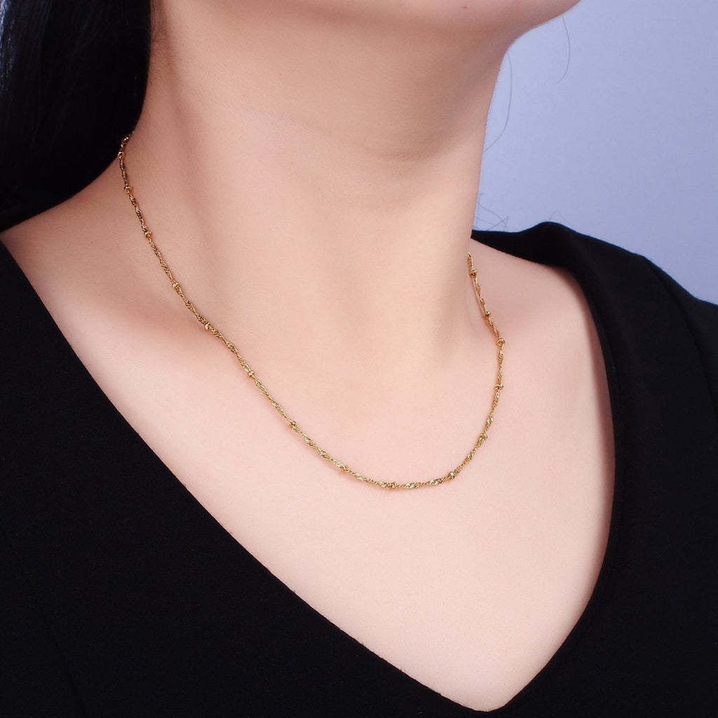 24K Gold plated Twisted Chain With Gold Beads For Wholesale Necklace Dainty Satellite Chain Jewelry Making Supplies | WA-1847 WA-1848 Clearance Pricing