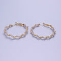 24K Gold plated Twisted Pearls 50mm Hoops Earrings | Y-231 - DLUXCA