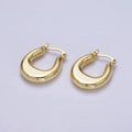 24K Gold plated U-Shaped Edged Chubby French Lock Latch Hoop Earrings in Gold & Silver | AE612 AE613 - DLUXCA