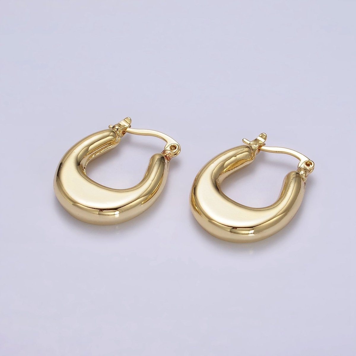 24K Gold plated U-Shaped Edged Chubby French Lock Latch Hoop Earrings in Gold & Silver | AE612 AE613 - DLUXCA