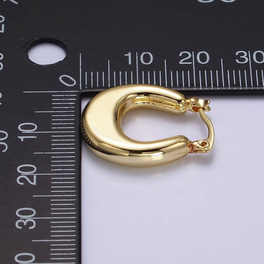 24K Gold plated U-Shaped Edged Chubby French Lock Latch Hoop Earrings in Gold & Silver | AE612 AE613 - DLUXCA