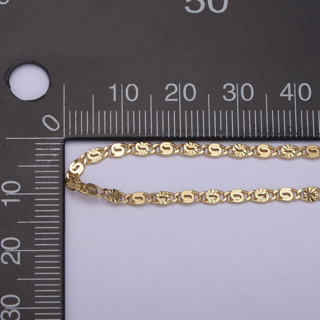 24K Gold plated Unique Scroll Chain, Sunburst Textured Unfinished Chain in Gold & Silver For Jewelry Making | ROLL-680, ROLL-681 Clearance Pricing - DLUXCA