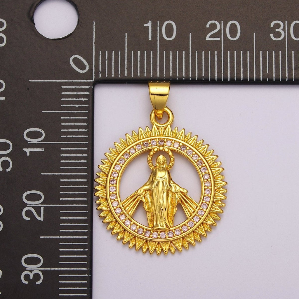 24k Gold plated Virgin Coin Mary Pendant, Gold Medallion Necklace Miraculous Lady Layering Necklace, Religious Necklace, Gift For Her N-1392 - DLUXCA