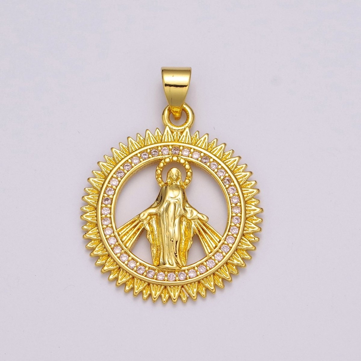 24k Gold plated Virgin Coin Mary Pendant, Gold Medallion Necklace Miraculous Lady Layering Necklace, Religious Necklace, Gift For Her N-1392 - DLUXCA