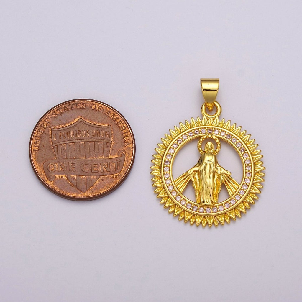 24k Gold plated Virgin Coin Mary Pendant, Gold Medallion Necklace Miraculous Lady Layering Necklace, Religious Necklace, Gift For Her N-1392 - DLUXCA