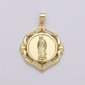 24k Gold plated Virgin Mary Medallion Scalloped Edge 26mm - Religious Jewelry, Catholic Pendant, Saint Charm, 24K gf Lady Guadalupe Charm I-574 - DLUXCA