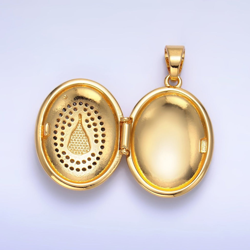 24K Gold plated Virgin Mary Micro Paved CZ Oval Locket Pendant | AA1088 