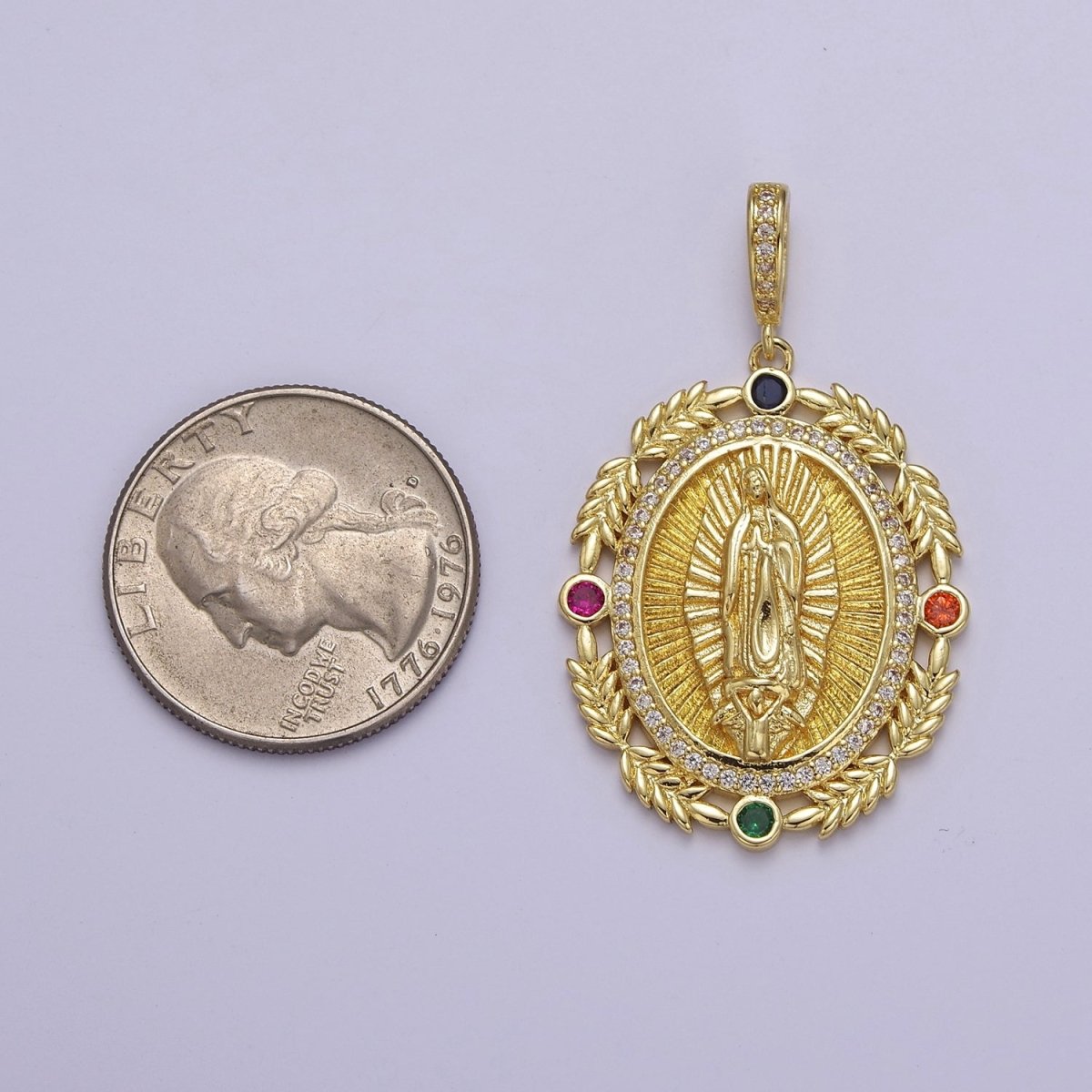 24K Gold plated Virgin Mary Pendant Gold Lady Guadalupe Medallion Charm for Religious Necklace J-735 - DLUXCA