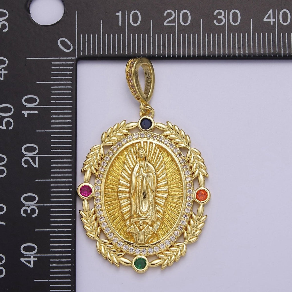 24K Gold plated Virgin Mary Pendant Gold Lady Guadalupe Medallion Charm for Religious Necklace J-735 - DLUXCA