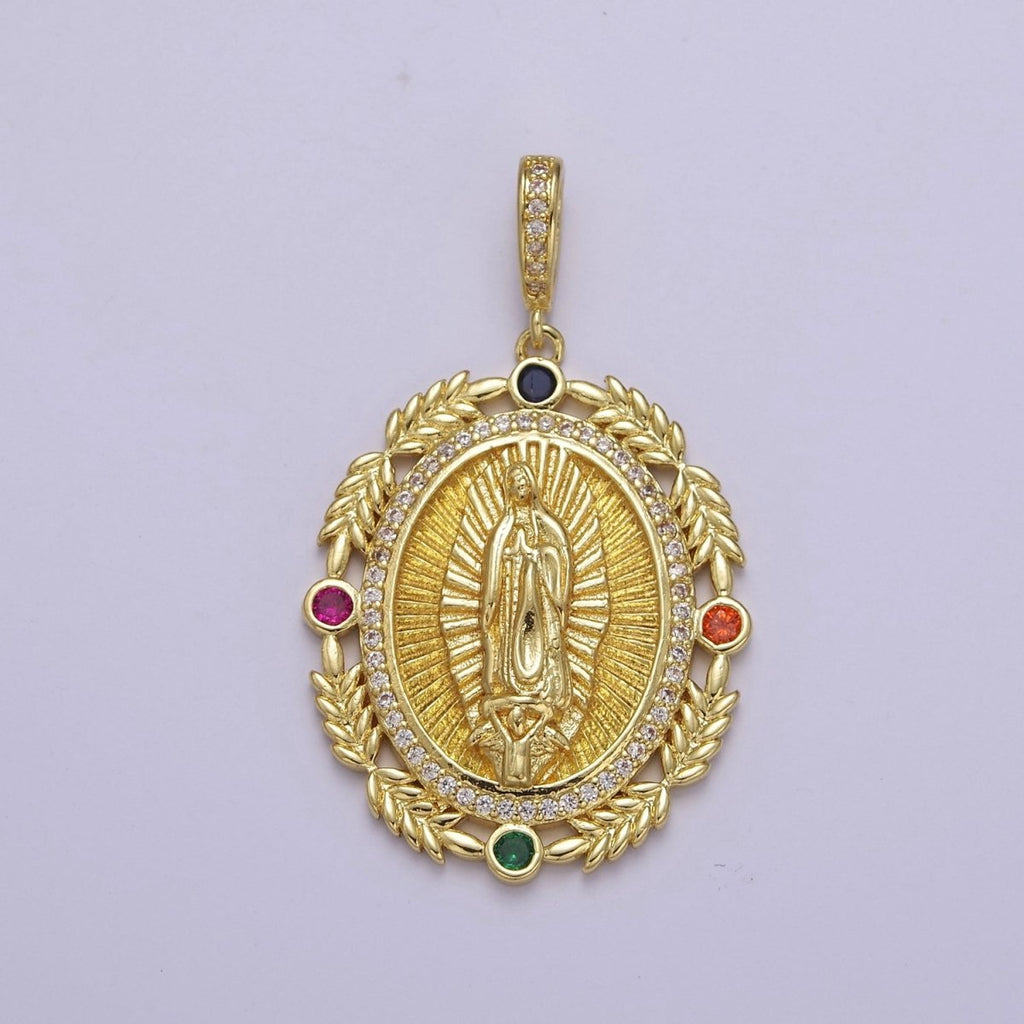 24K Gold plated Virgin Mary Pendant Gold Lady Guadalupe Medallion Charm for Religious Necklace J-735 - DLUXCA