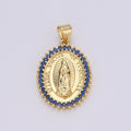 24k Gold plated Virgin Mary Pendant Necklace Green Blue Teal Micro Pave Virgen de Guadalupe Medallion Pendant for Necklace Religious Jewelry I-841~I-843 I-845 - DLUXCA