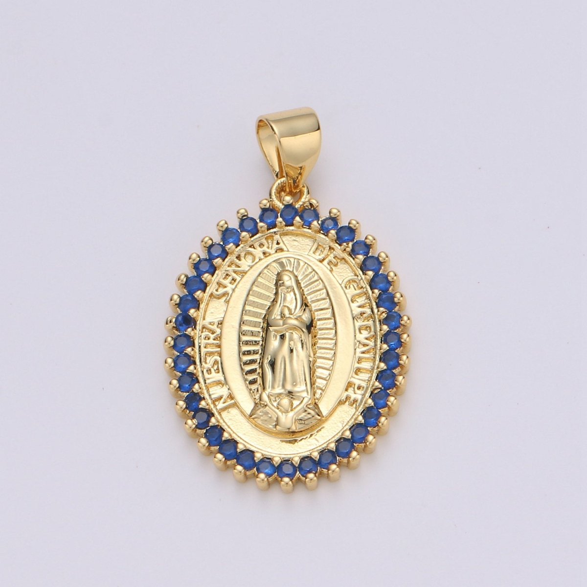 24k Gold plated Virgin Mary Pendant Necklace Green Blue Teal Micro Pave Virgen de Guadalupe Medallion Pendant for Necklace Religious Jewelry I-841~I-843 I-845 - DLUXCA