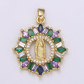 24K Gold plated Virgin Mother Mary Pendant Micro Pave Baguette Lady of Guadalupe Medallion Necklace Charm for Religious Jewelry J-262 - DLUXCA