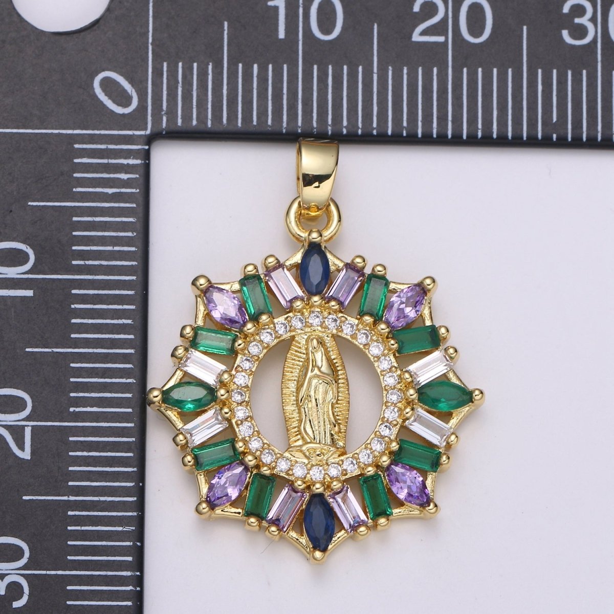 24K Gold plated Virgin Mother Mary Pendant Micro Pave Baguette Lady of Guadalupe Medallion Necklace Charm for Religious Jewelry J-262 - DLUXCA
