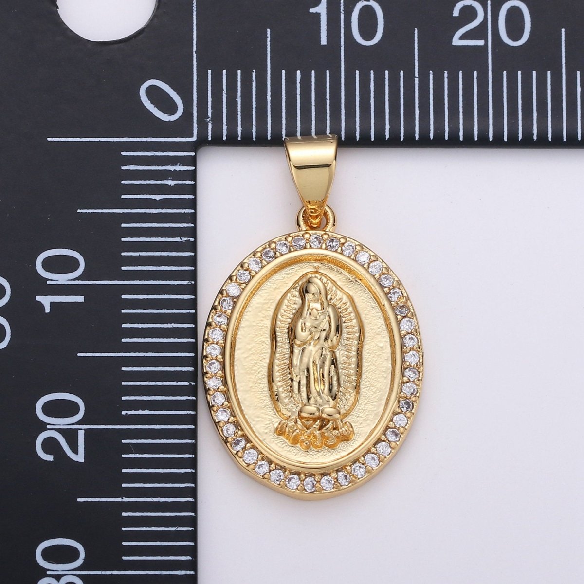 24K Gold plated Virgin Mother Mary Pendant Micro Pave Lady of Guadalupe Medallion Necklace Charm for Religious Jewelry I-627 - DLUXCA